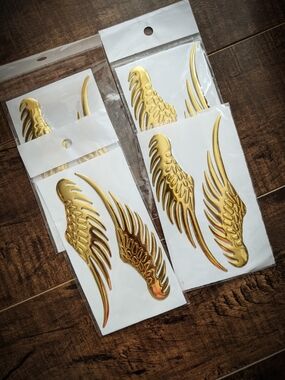(7/$25) Gold Wing Stickers - Metallic Angel Wing Decals (Set)